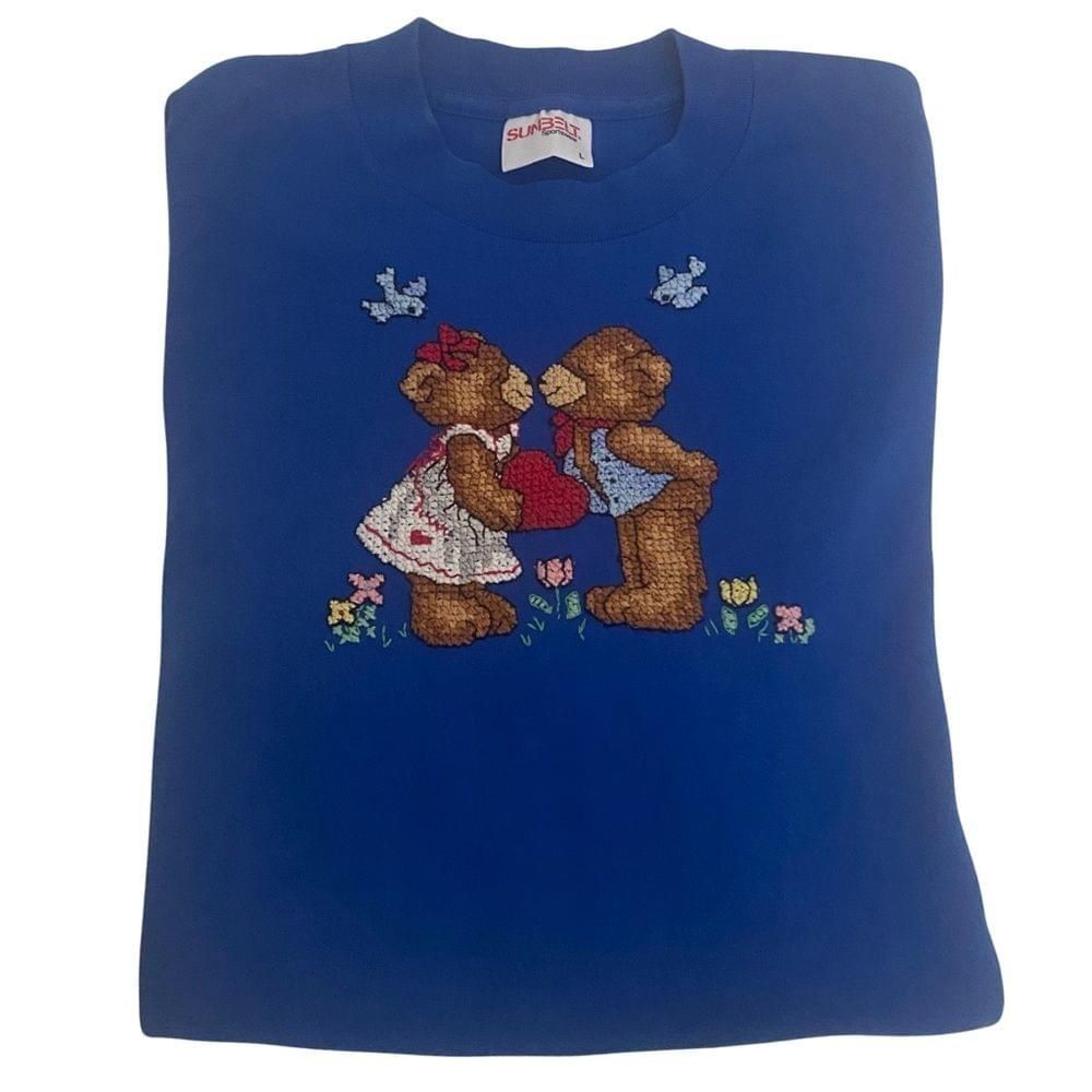 Vintage Sunbelt Sportswear Cross Stitch Teddy Bear Valentine Long Sleeve Tee